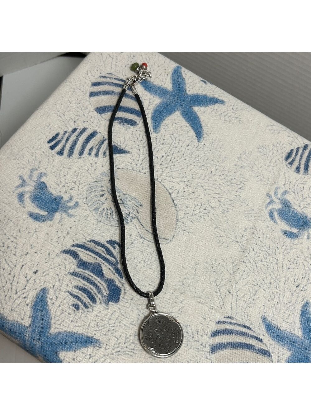 Brighton Pagoda Necklace Leather Cord Chain Silver Plated Red Green Medallion - Picture 8 of 13